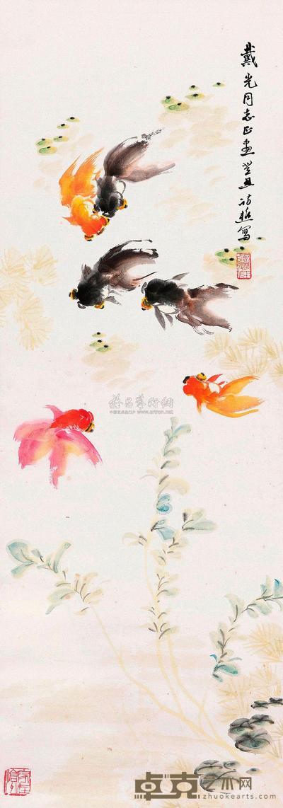 叶访樵 1973年作 金鱼 立轴 95×33cm