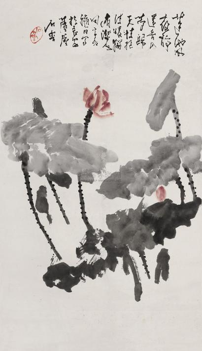 石鲁 1971年作 荷花 立轴
