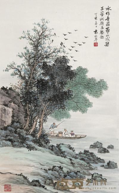 袁松年 1947年作 秋江赏景图 立轴 54×33cm