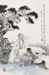 沈子丞 1982年作 松溪高士图 立轴