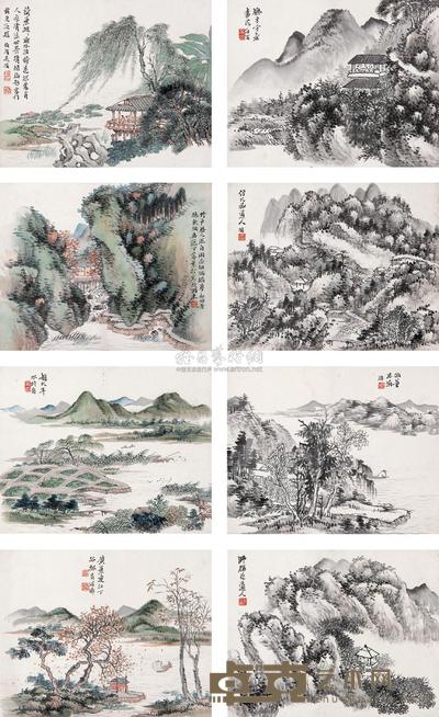 吴伯滔 仿古山水 （八帧） 立轴 23×30cm×8