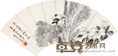 贺良朴 芭蕉栀子 扇面 19×52cm