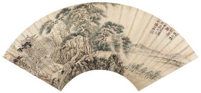 陶绍源 1864年作 松峰图 扇面