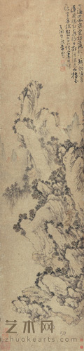 马一龙 荒楼飞瀑 立轴 125×30cm