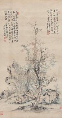 恽寿平 1673年作 竹石图 立轴