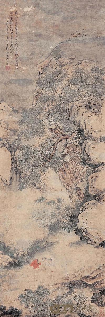 杨晋 1711年作 山涧童戏 立轴 117×39cm