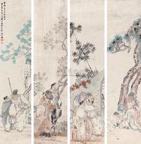 沈心海 1924年作 人物  四屏
