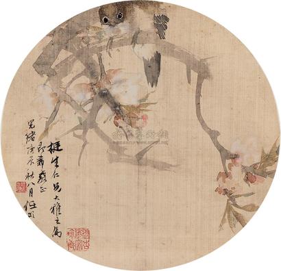 任伯年 1880年作 桃花幽雀 镜心