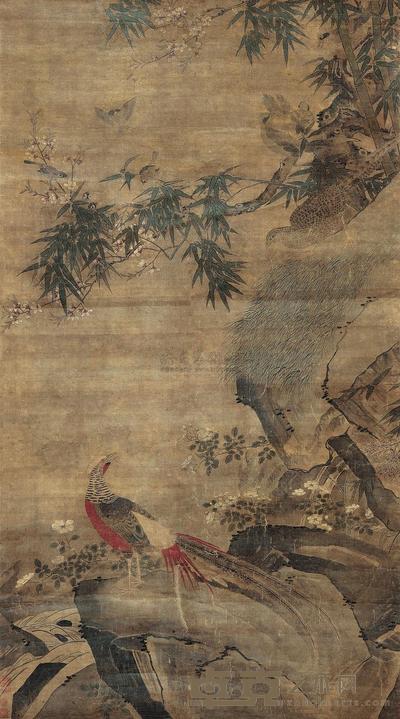马麟 (款) 梅竹锦鸡图 立轴 166×94cm