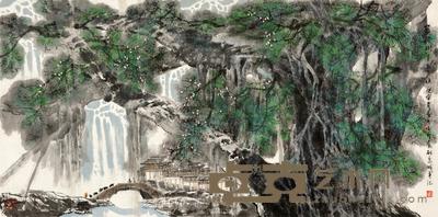 赵准旺 2010年作 苍榕树下鸟声鸣 镜心 68×136cm