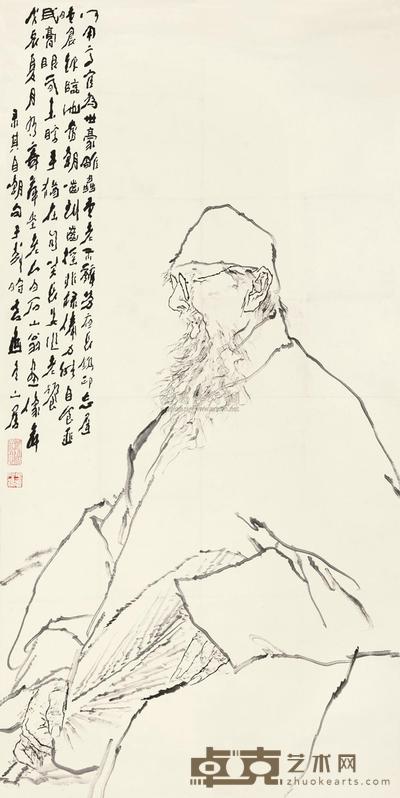 王子武 1988年作 齐白石小像 镜心 133×68cm