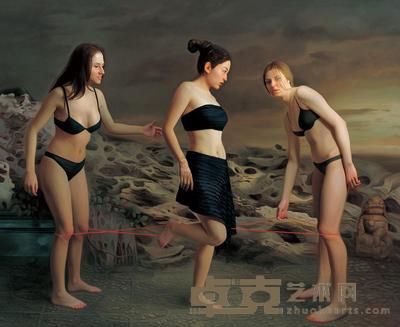 王龙军 2009年作 三人行——红绳游戏 180×220cm