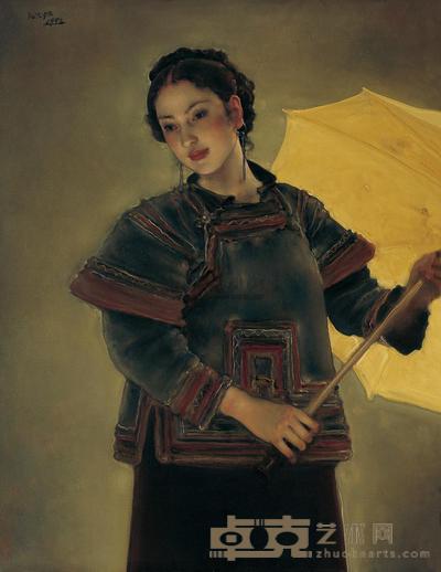 庞茂琨 1992年作 打黄伞的姑娘 117×90cm