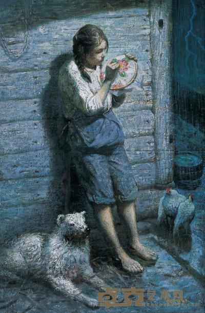 罗中立 1984年作 绣花女孩 75×50cm