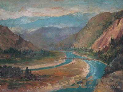 徐悲鸿 1943年作 峡江放舟 40×53cm