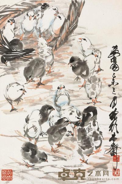 黄胄 1979年作 群鸡图 立轴 69×45cm