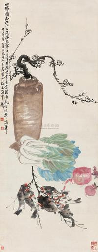 王震 1914年作 花卉博古 立轴