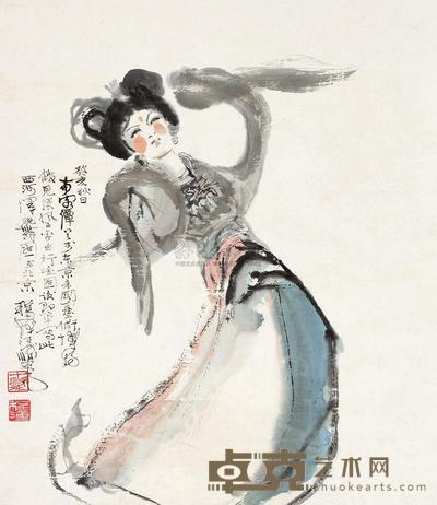 程十发 1983年作 西河泽脱舞图 立轴 75×65cm