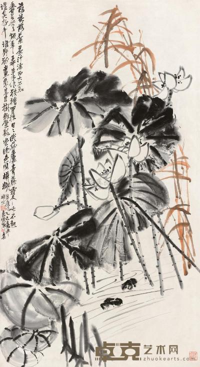 吴昌硕 1905年作 墨荷图 立轴 172×93cm