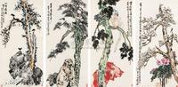 王震 1932年作 四时花鸟 四屏