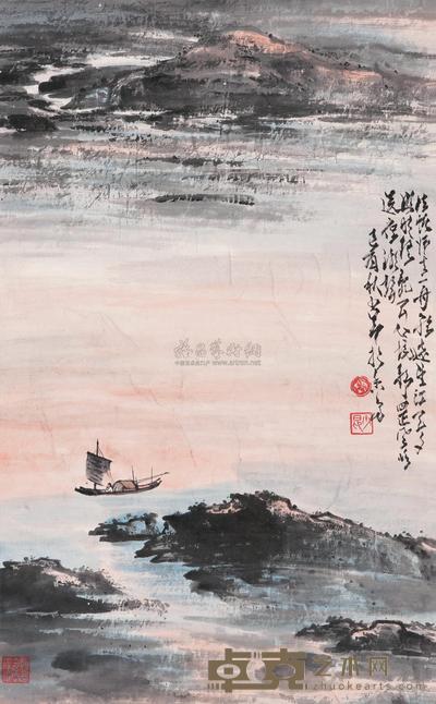 赵少昂 1969年作 张帆归去图 立轴 67×41cm