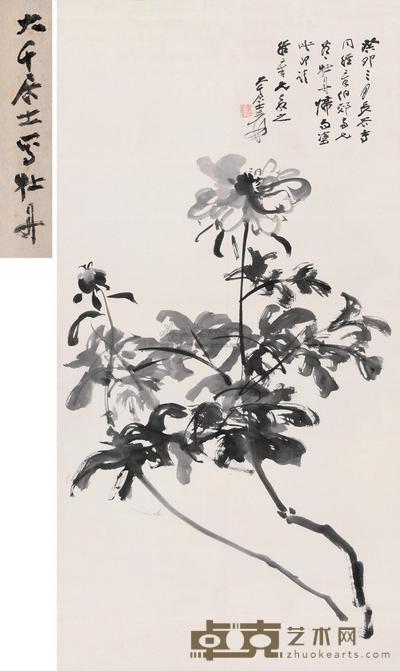 张大千 1963年作 牡丹 镜心 132×67cm