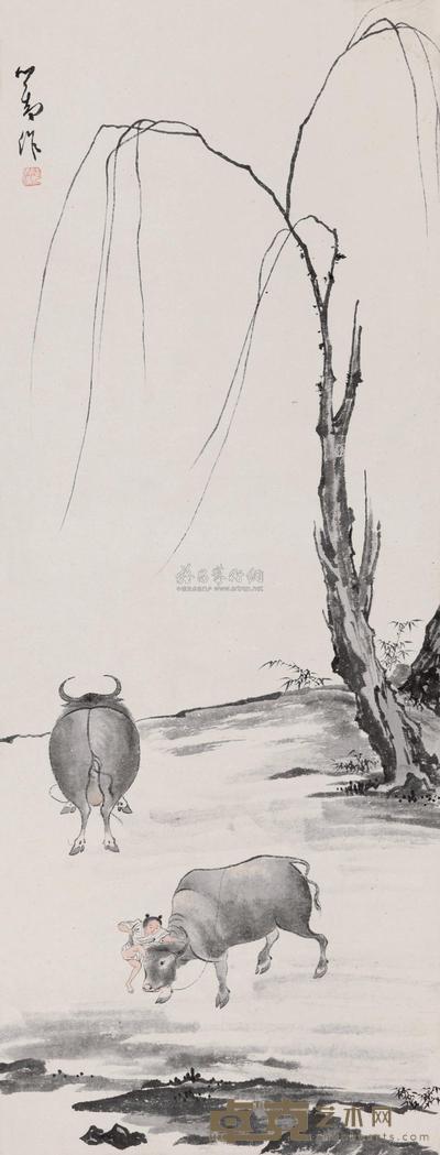 溥儒 牧牛 镜心 79×30cm