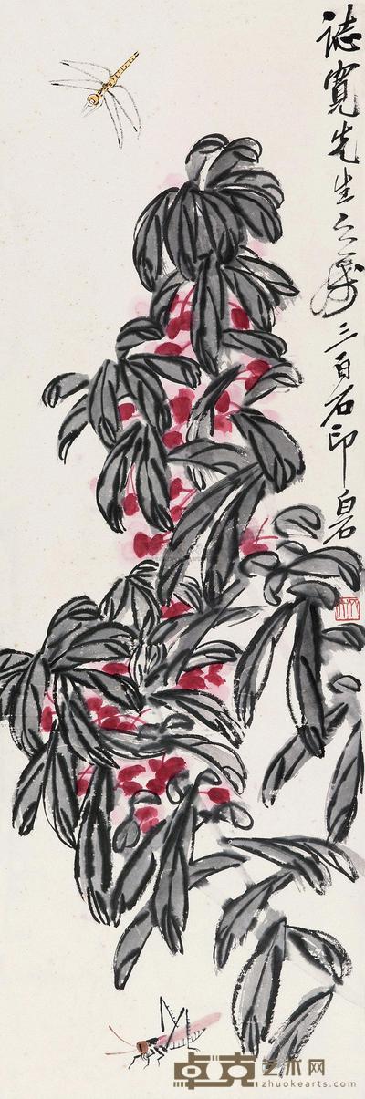 齐白石 秋虫老少年 立轴 101×34cm
