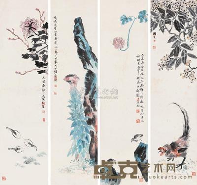 齐白石 花卉 四屏 179×46cm×4