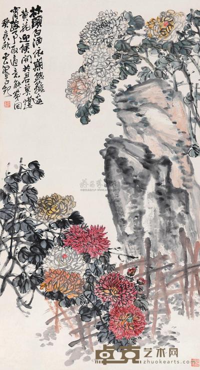 赵云壑 1923年作 绣球花 立轴 149×79cm