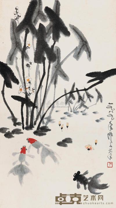 吴作人 1989年作 金鱼 镜心 95×53cm