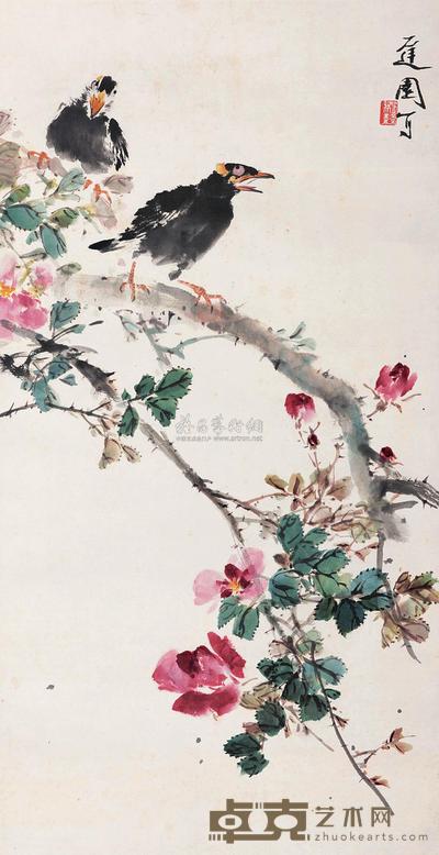 王雪涛 月季八哥 立轴 82×43cm