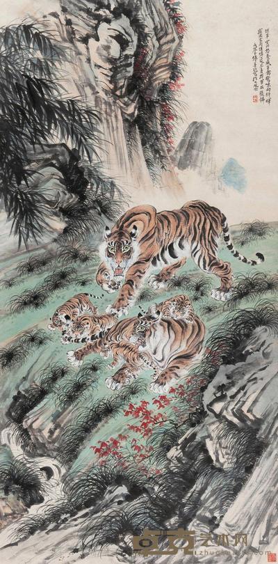 张善孖 1928年作 全家福 立轴 243×120cm