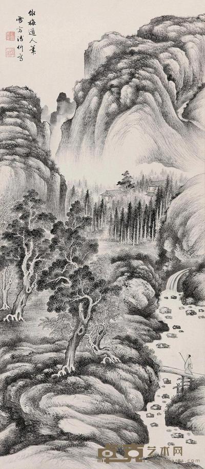 溥伒 秋林策杖 立轴 103×44cm