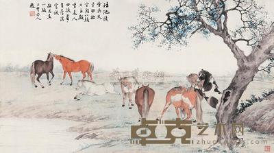 赵敬予 八骏图 立轴 59×104cm
