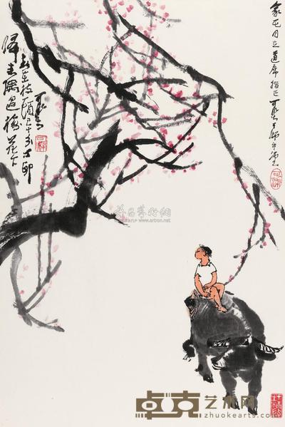 李可染 1987年作 梅下迎春 镜心 69×46cm