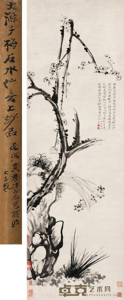 石涛 梅石水仙图 立轴 150×48cm