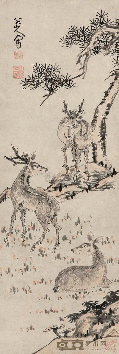 八大山人 (传) 松鹿图 立轴 91×31cm