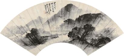 吴石僊 1894年作 秋烟图 扇面