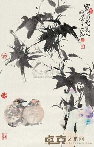 程十发 双吉 镜心 70×45cm