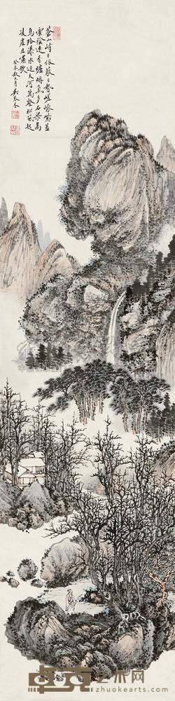 吴琴木 1943年作 万壑松风图 立轴 136×34cm