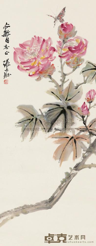 张大壮 花蝶图 立轴 85×33cm