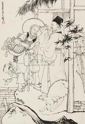程十发 1957年作 连环画人物 镜心