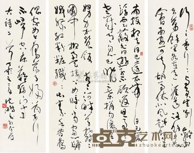 沈鹏 2007年作 草书古诗 四屏 96×29cm×4