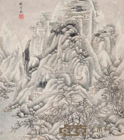 王鉴 寒山图 立轴 33×29cm