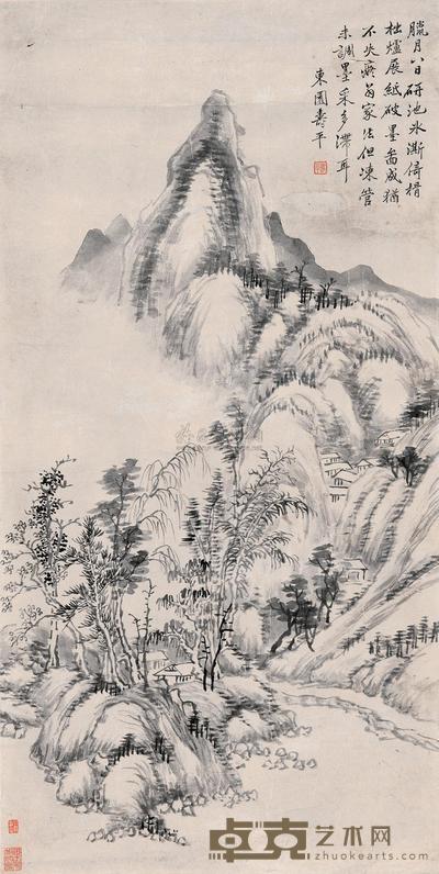 恽寿平 幽溪寒舍 镜心 70×35cm