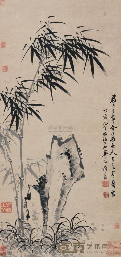 张筱峰 竹石图 立轴 96×45cm