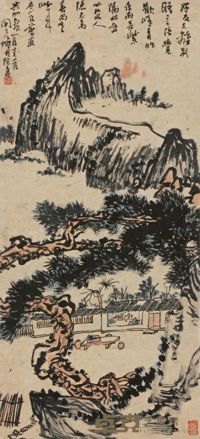 潘天寿 1945年作 松阴夜话 镜心 100×43cm