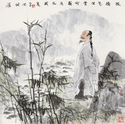 卢沉 2000年作 板桥诗意图 立轴