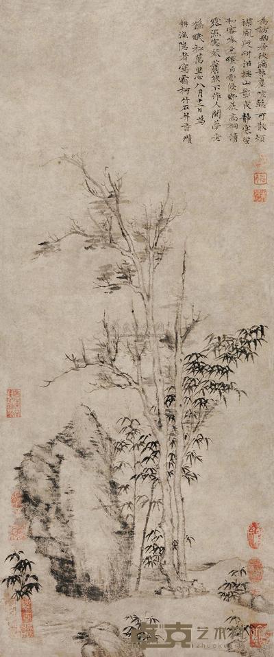 倪瓒 霜柯竹石图 立轴 86×36cm